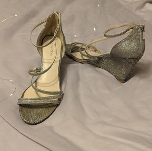 Strappy silver wedge heels